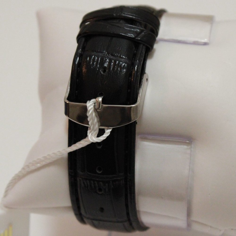 Men's Contemporary Dress Watch Silver Case Black Leather Watch Strap 40mm - Picture 11 of 13